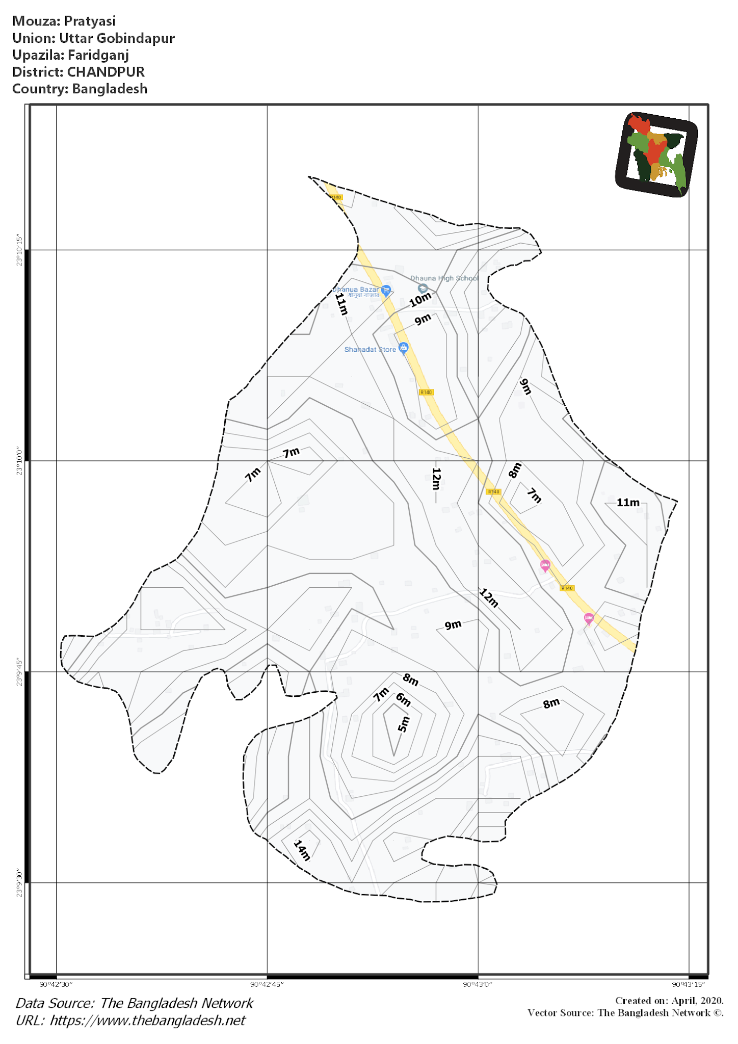 Map of Pratyasi Mouza of Faridganj Upazila, CHANDPUR Map of Pratyasi Mouza of Faridganj Upazila, CHANDPUR, Bangladesh.