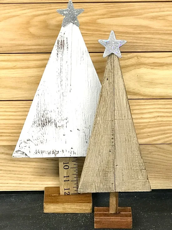 Rustic Christmas Trees with stars and rulers