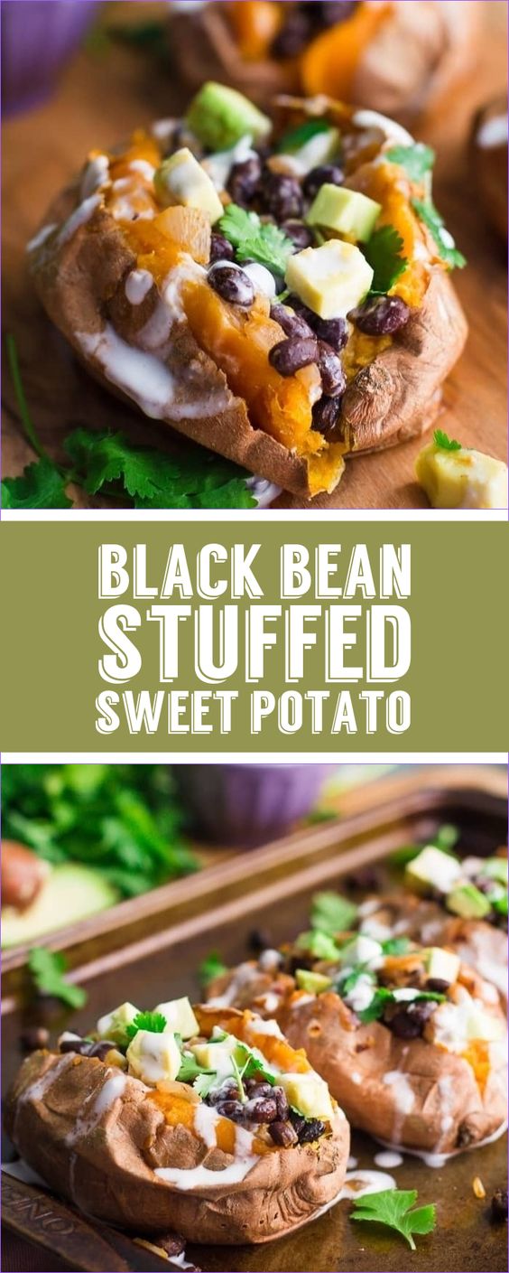 Black Bean Stuffed Sweet Potatoes- this recipe is VEGAN, GLUTEN-FREE, and very easy to make. Makes for a filling and healthy dinner! #vegan #sweetpotato #healthy