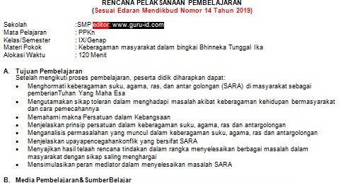 Rpp 1 Lembar Pkn K13 Kelas 9 Revisi 2020 Info Pendidikan Terbaru