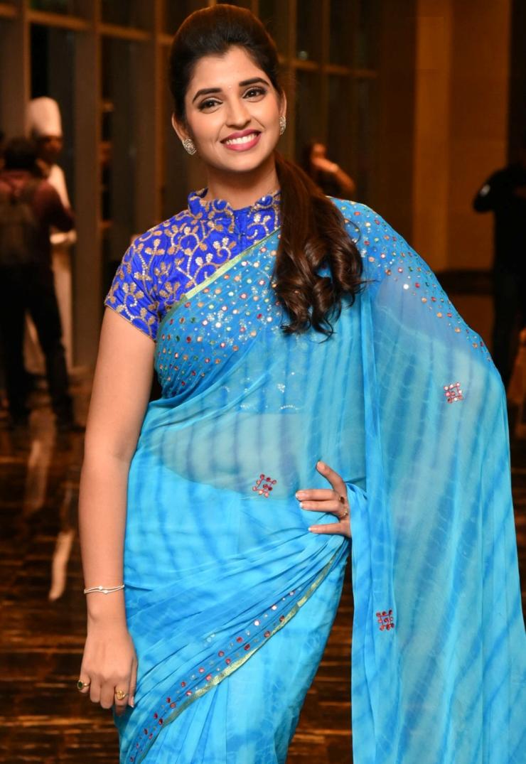 Beautiful Indian Girl Anchor Syamala in Transparent Blue Saree - Indian ...
