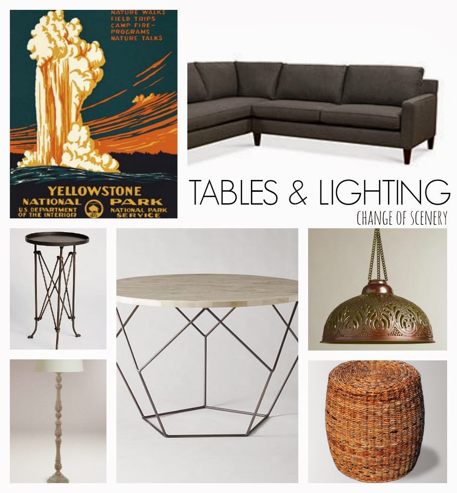 change of scenery eclectic living room tables and lighting.