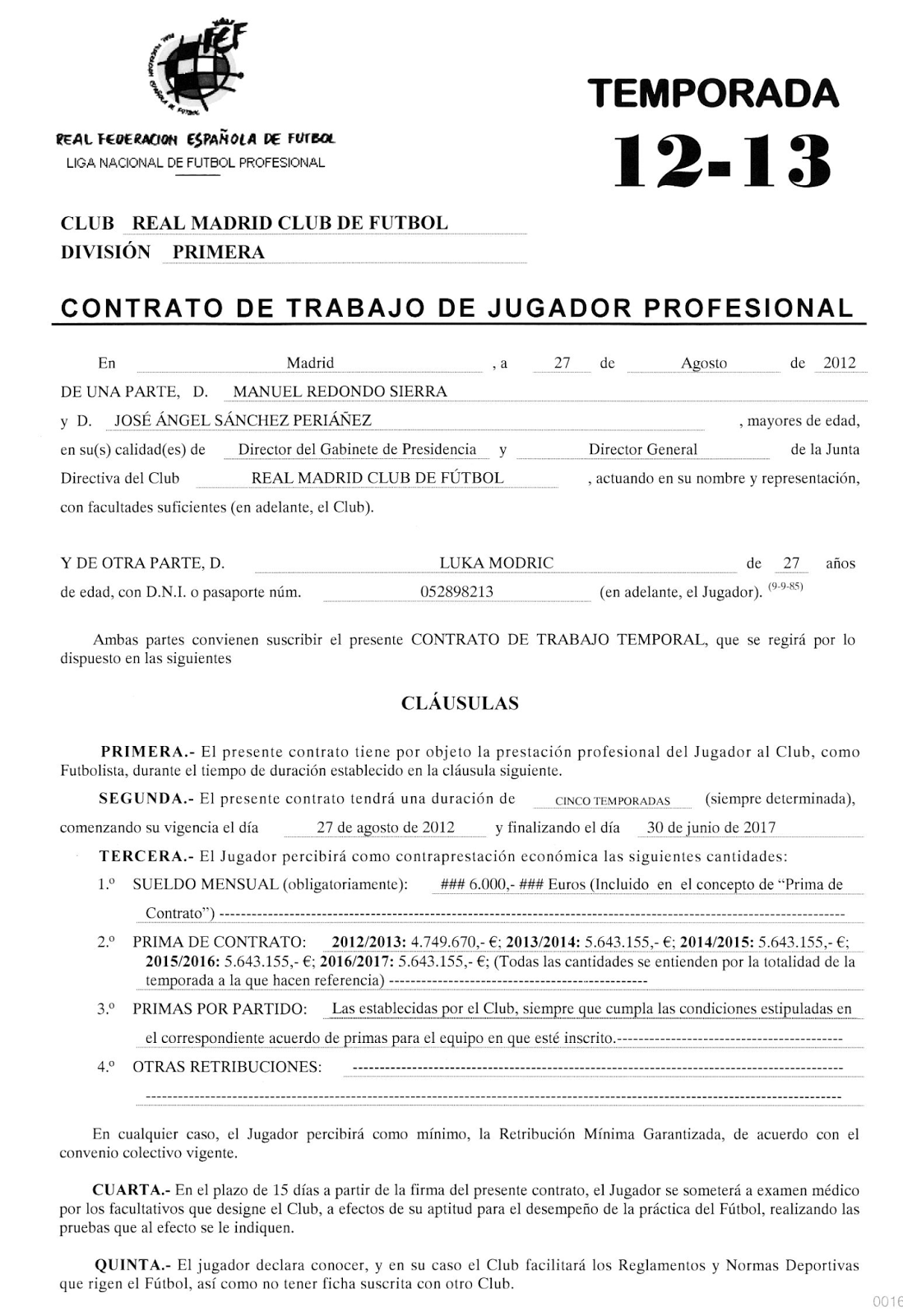 DerechoWeb: Contrato de Luka Modric con el Real Madrid - Contrato de  prestación de servicios como jugador profesional.