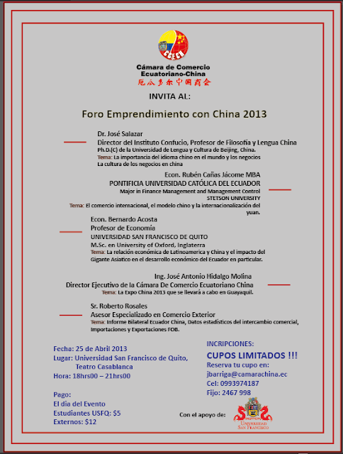 Invitación al Foro de Emprendimiento con China 2013