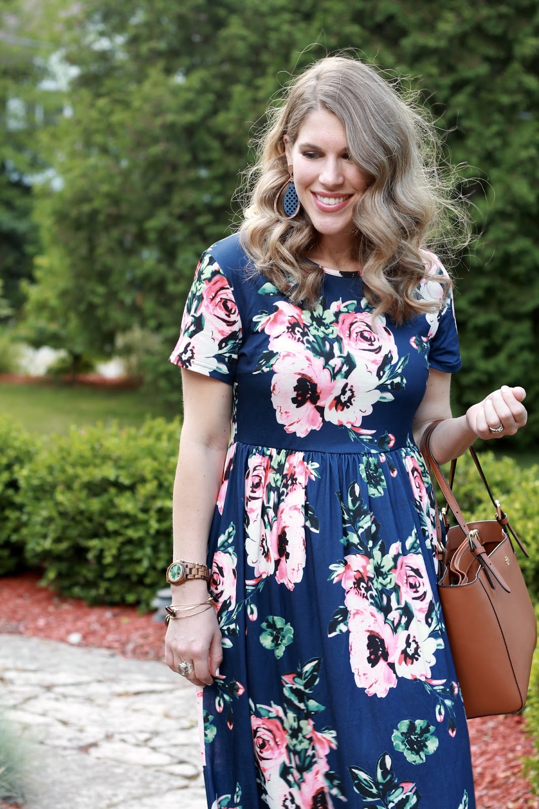 Easy Second Trimester Outfit with Floral Maxi Dress - I do deClaire