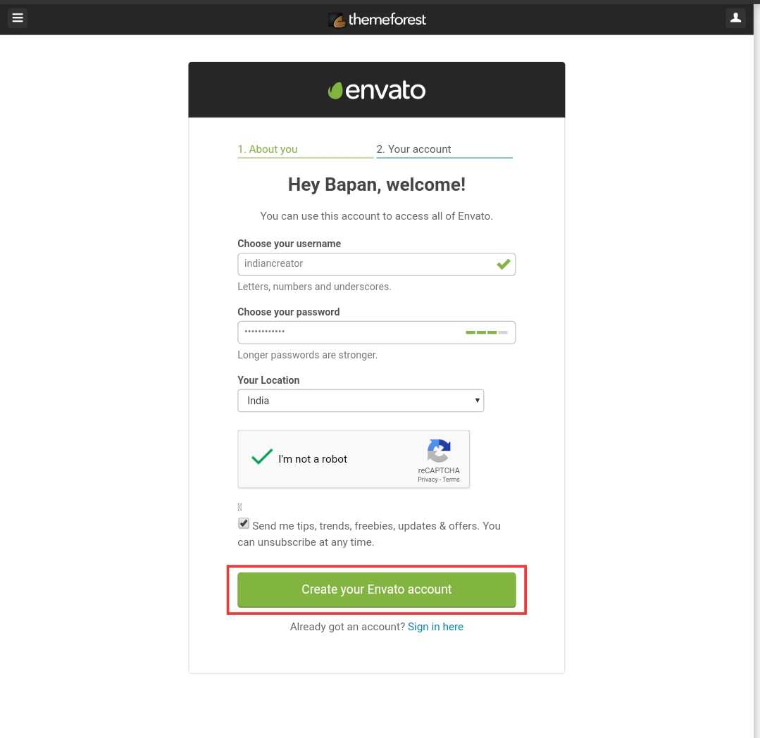 Create your envato account Create your envato account
