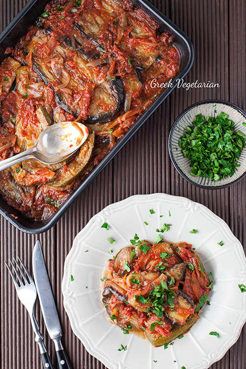 Greek Vegetarian: Imam Bayildi, Limnian style (Eggplant Stew)