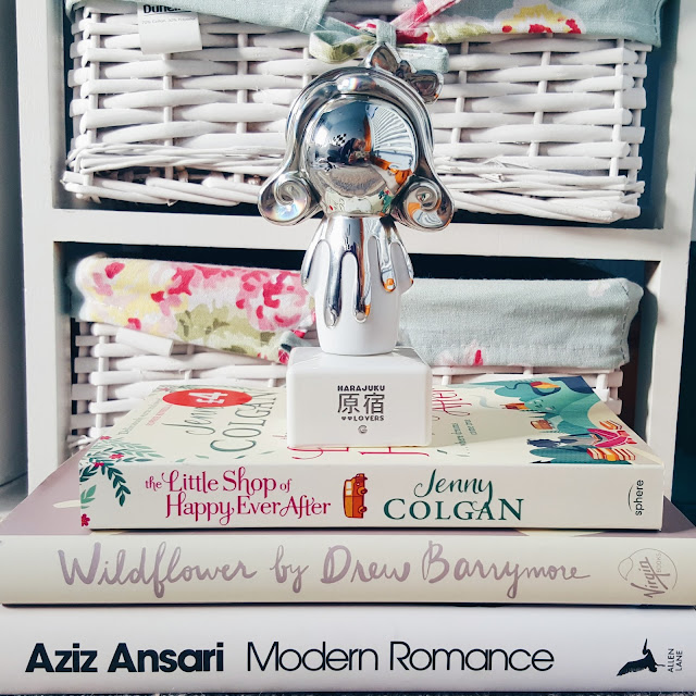 book pile: jenny colgan, aziz anzari, drew barrymore, book pile: jenny colgan, aziz anzari, drew barrymore,