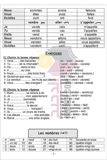 مذكرة اللغة الفرنسية للصف الأول الاعدادى الترم الثاني