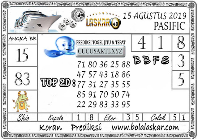 Prediksi Togel Jitu PASIFIC LASKAR4D 15 AGUSTUS 2019