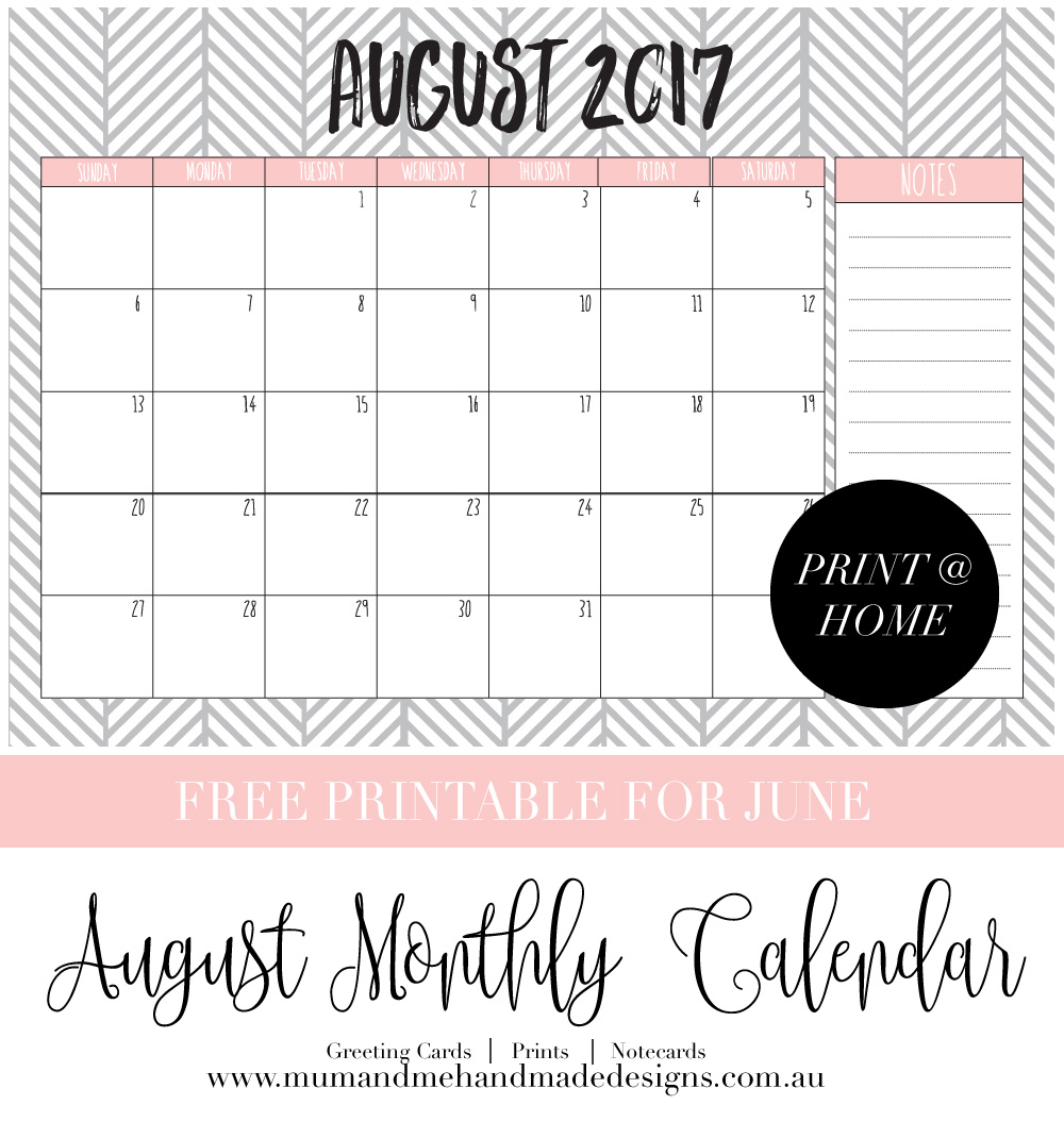 Mum and Me Handmade Designs: FREE PRINTABLE FOR AUGUST - A4 CALENDAR ...