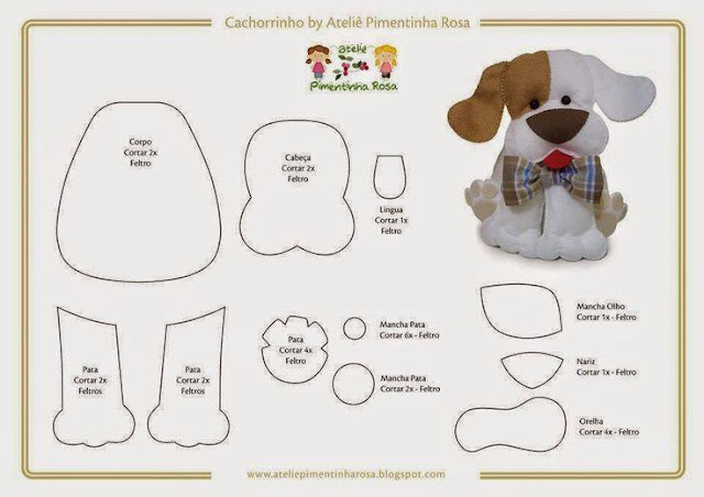 moldes de cachorro em feltro para imprimir como fazer