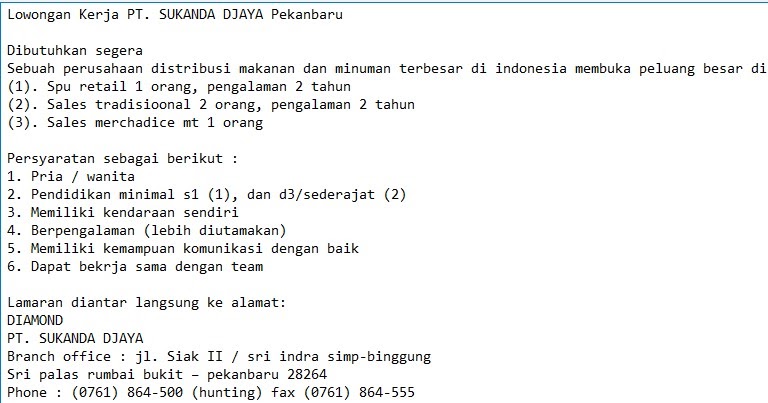 Lowongan Kerja Pt Sukanda Djaya Pekanbaru Karir Riau