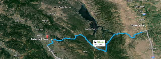 Winters to Rutherford map Map of CA 128 Rutherford to Winters