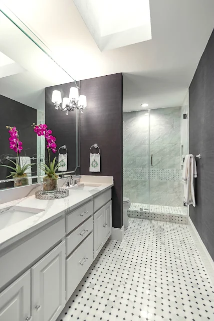 Gorgeous bathroom makeover with dark walls