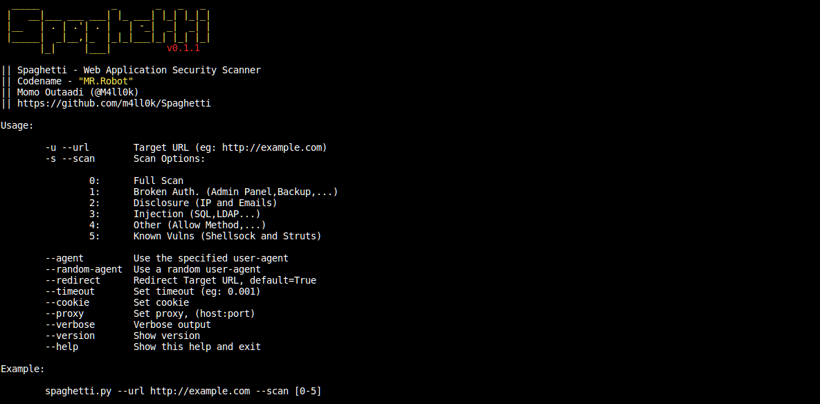 Spaghetti  Application Security Scanner v0.1.1 KaliTut