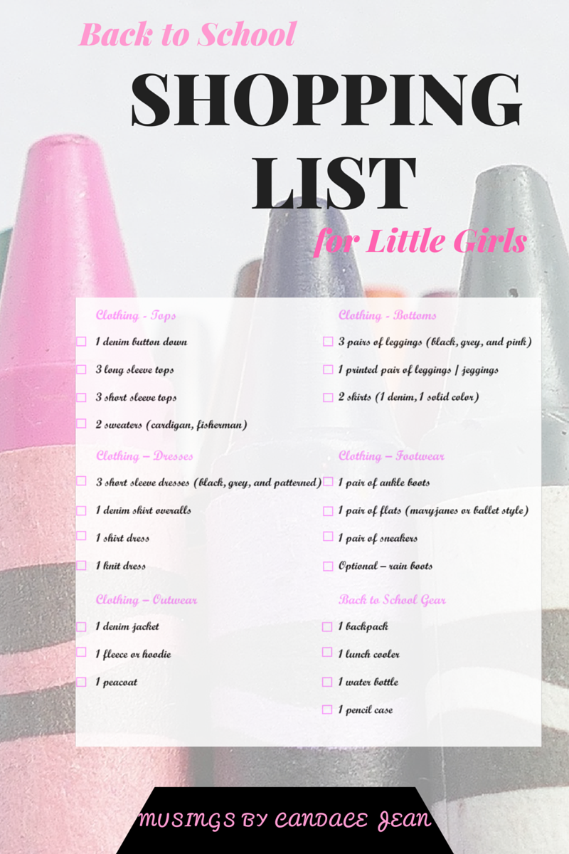 Musings by Candace Jean Back to School Shopping List