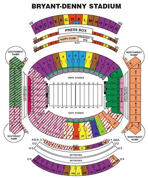 Alabama Crimson Tide Football Seating Chart & Interactive Map - bryant denny seating chart