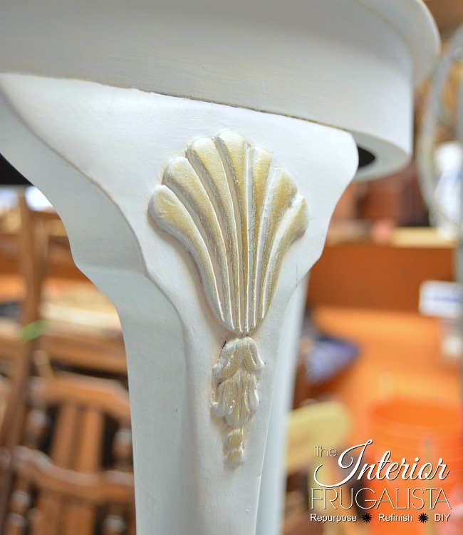 Queen Anne Table shell detail with gold gilding wax