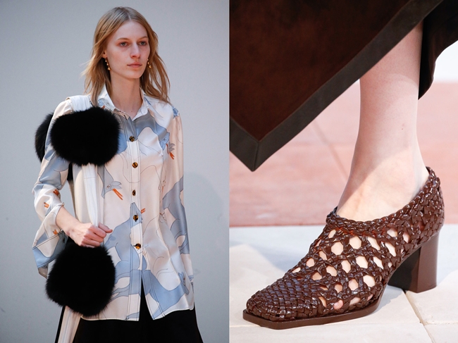 Céline 2015 AW RTW Detail, Julia Nobis Céline 2015 AW Big Fur Pompoms Scarf on Runway