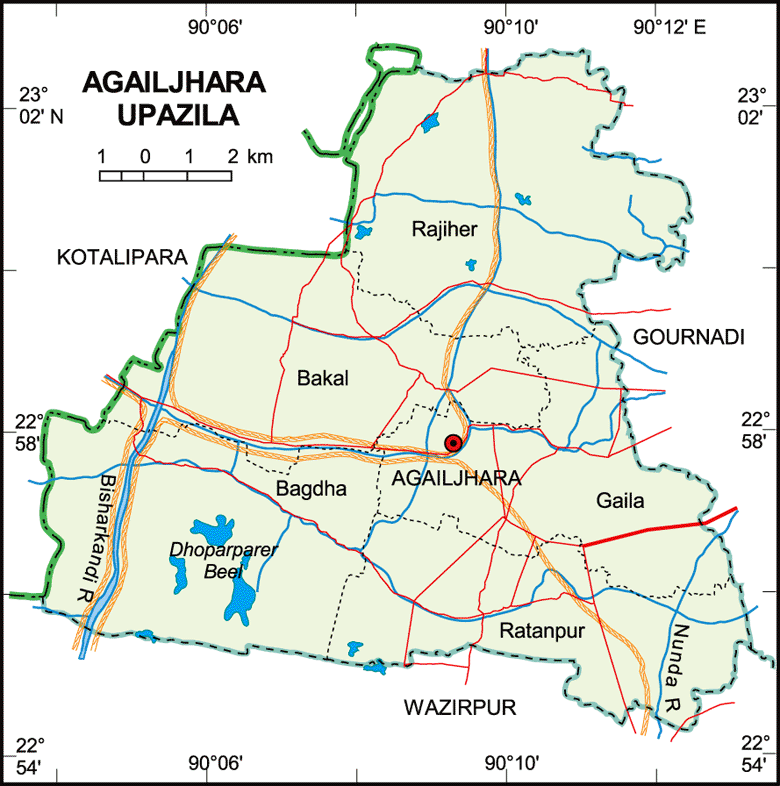 Agailjhara Upazila Map Barisal District Bangladesh