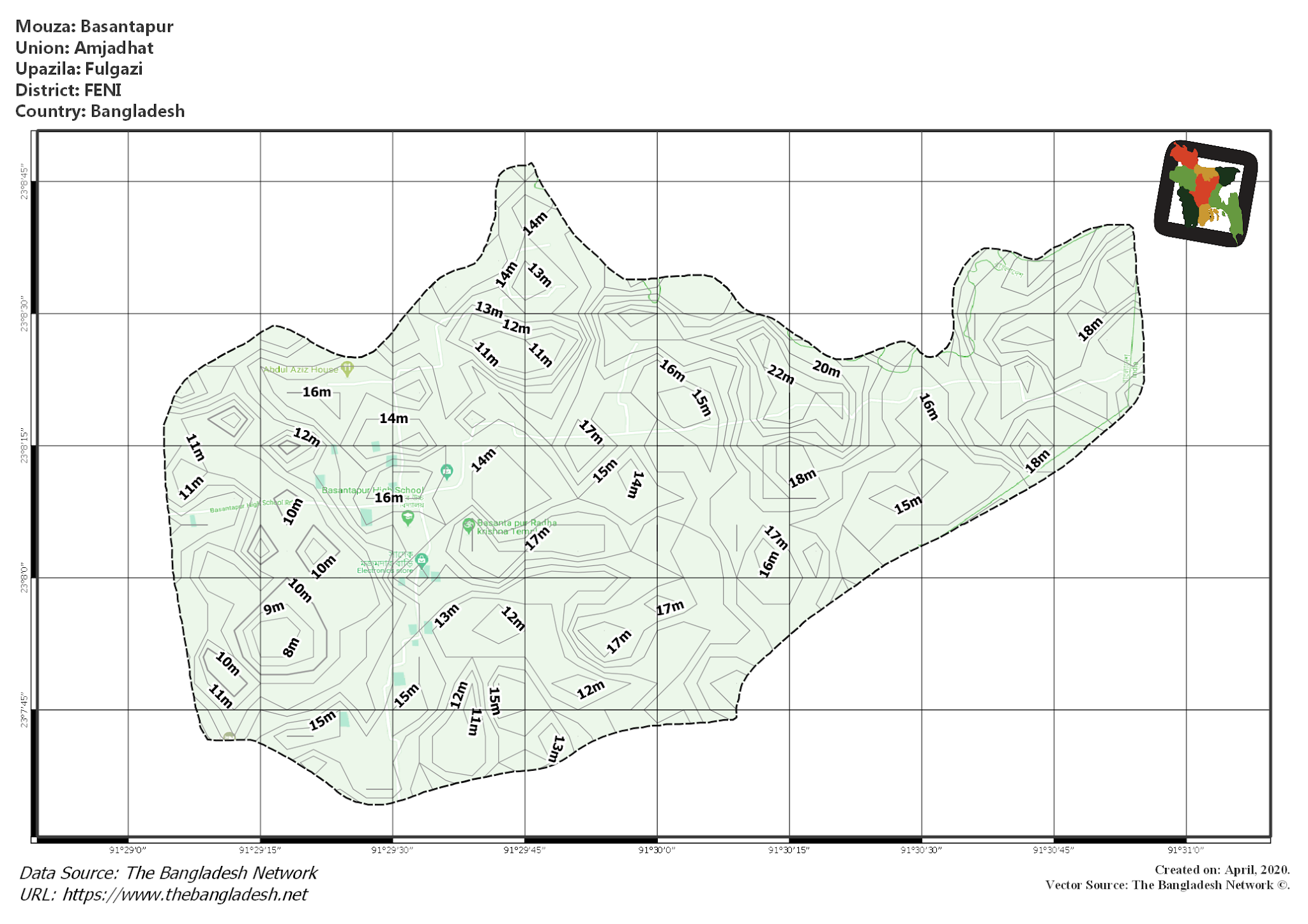 Map of Basantapur Mouza of Fulgazi Upazila, FENI, Bangladesh.