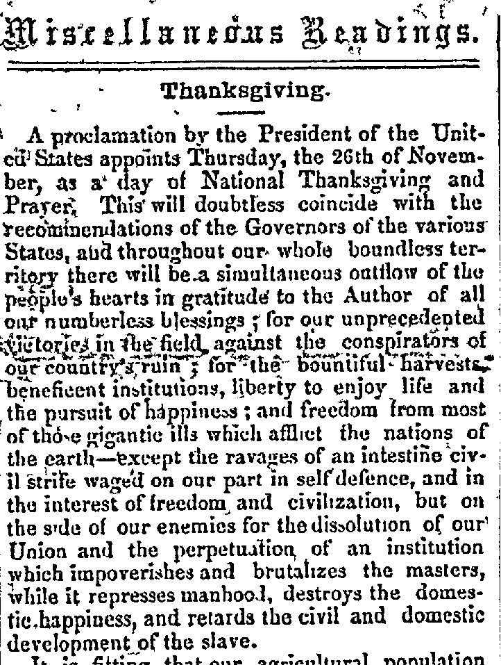 Bill Milhomme: 1863 Proclamation Declared Thanksgiving a National Holiday