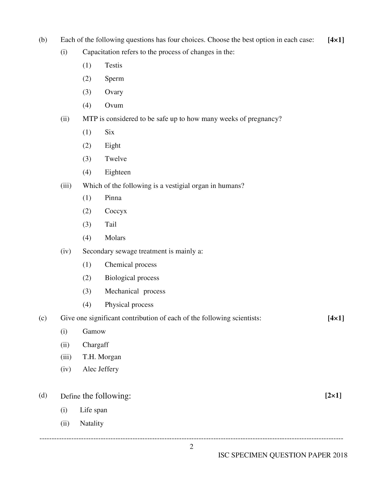 isc 2018 class 12th biology Sample question paper isc 2018 class 12th biology Specimen question paper