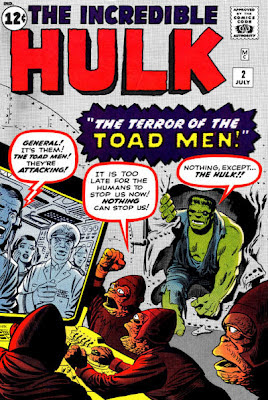 Incredible Hulk #2, the Toad Men plan their conquest as the Hulk smashes in through a wall, Jack Kirby and Steve Ditko