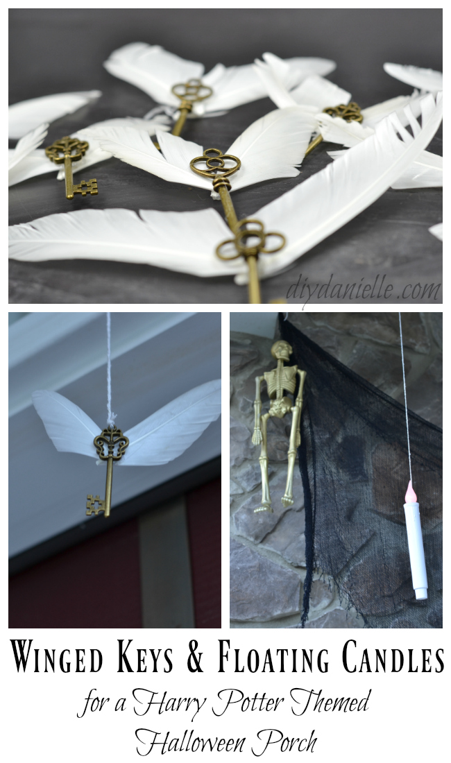 Just a few supplies are required to replicate these Harry Potter inspired Floating Candles and Winged Keys! Easy Winged Keys and Floating Candles for a Magical Porch Idea