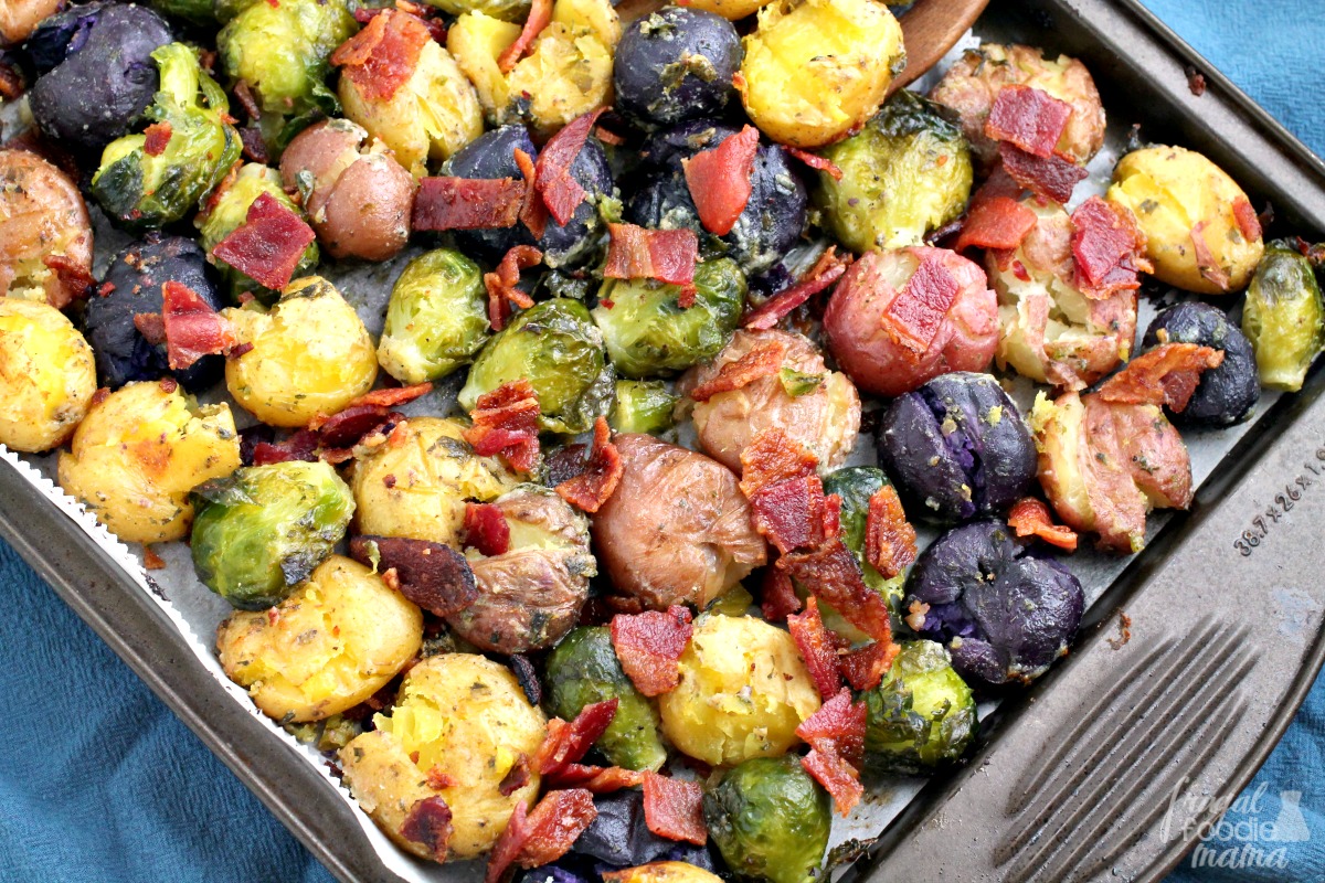 Frugal Foodie Mama Bacon & Ranch Smashed Potatoes & Brussels Sprouts