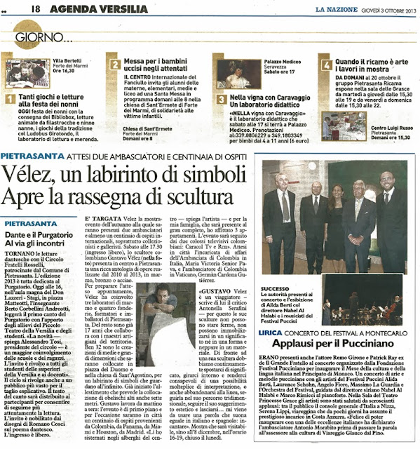 Periódico La Nazione - La Versilia, Italia.  3 de octubre de 2013