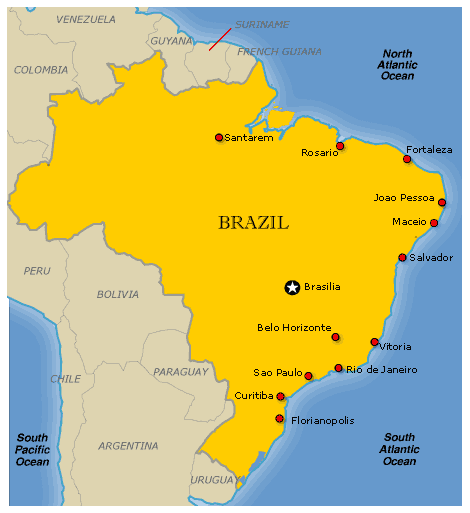 Штат в бразилии 5. Бразилия на карте. Столица Бразилии на карте.