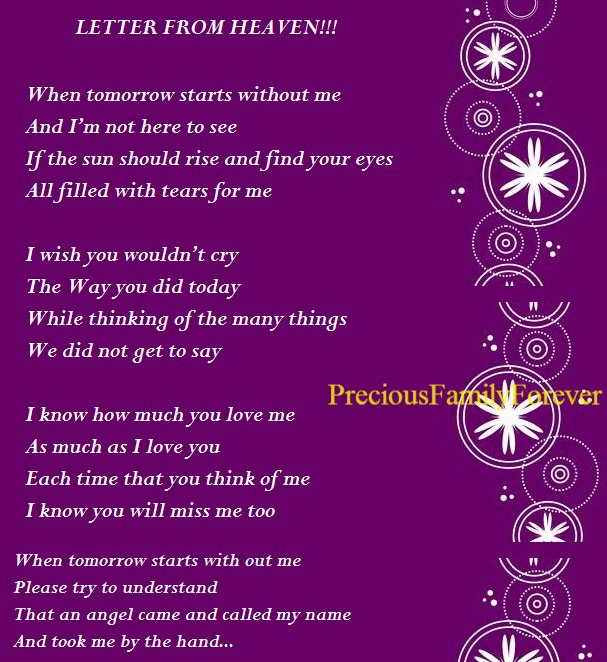 Precious Family A LETTER FROM HEAVEN Precious Family A LETTER FROM HEAVEN