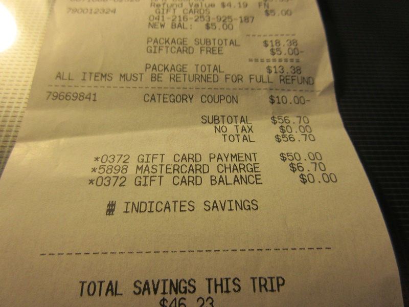 Total Saved Was 46 23 50 On Free Gift Card Turns This Into 96 Or A 94 60 Savings Rate