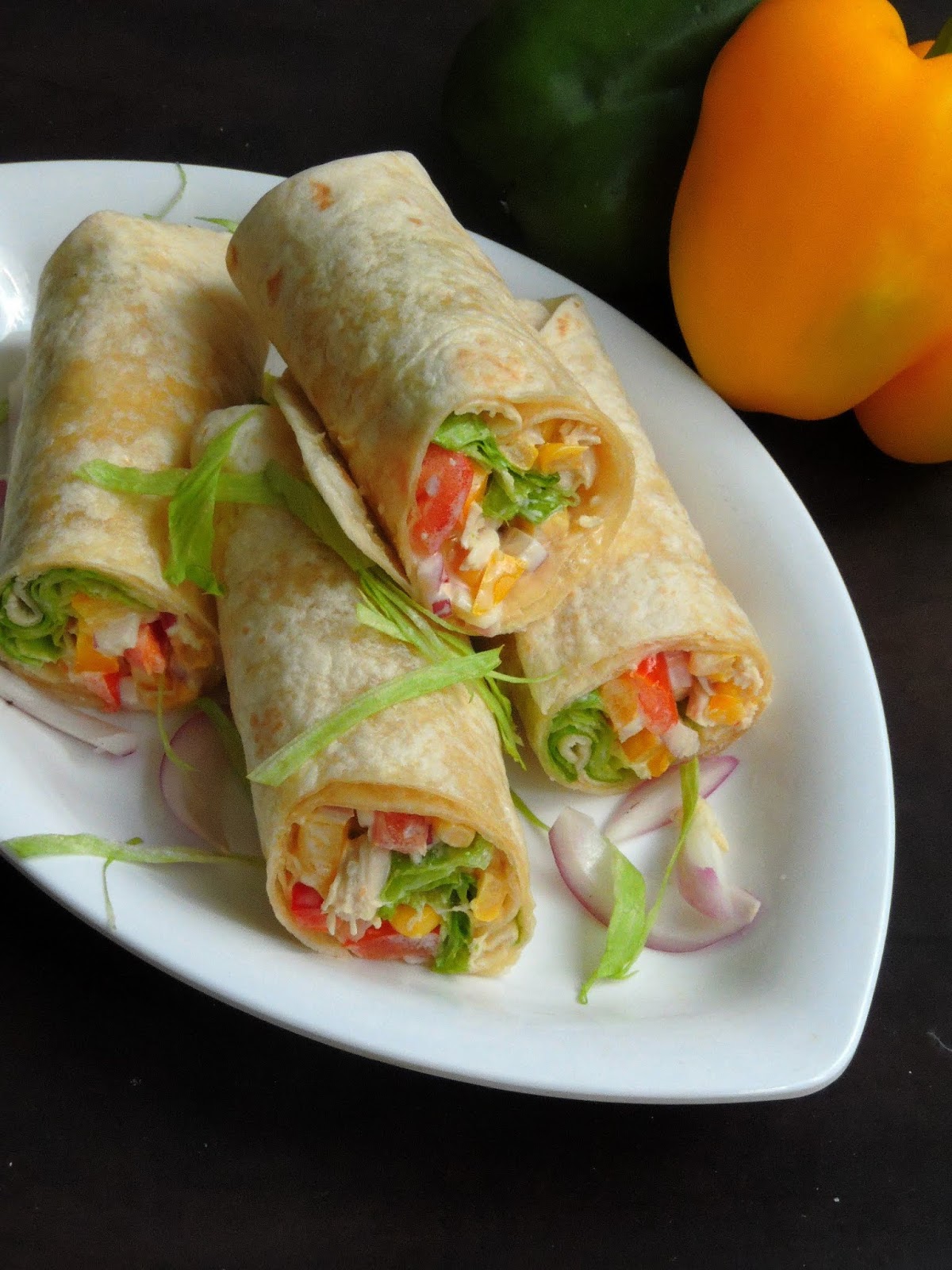 Priya's Versatile Recipes: Chicken Salad Wraps/Chicken & Salad Wraps