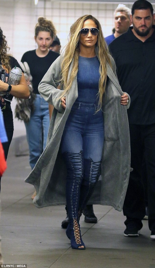 jennifer lopez denim jumpsuit