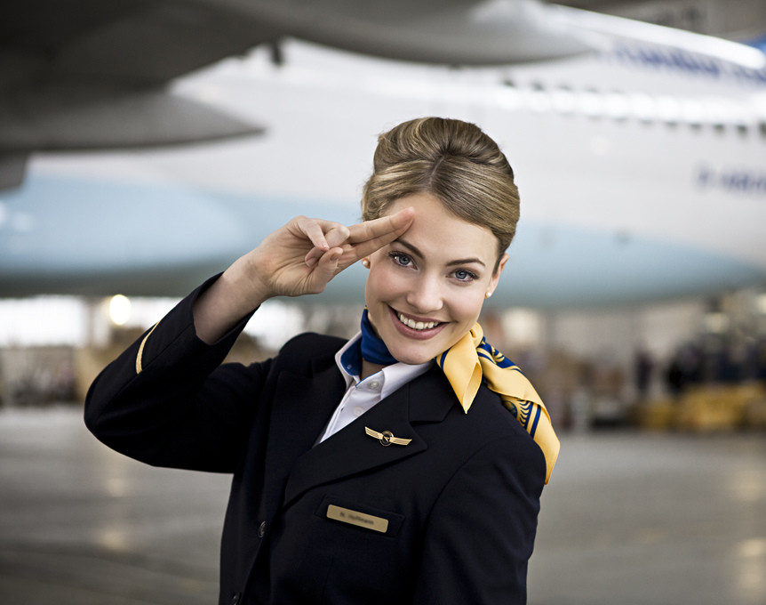 Europea flight attendance gives hand job Female domination of the male