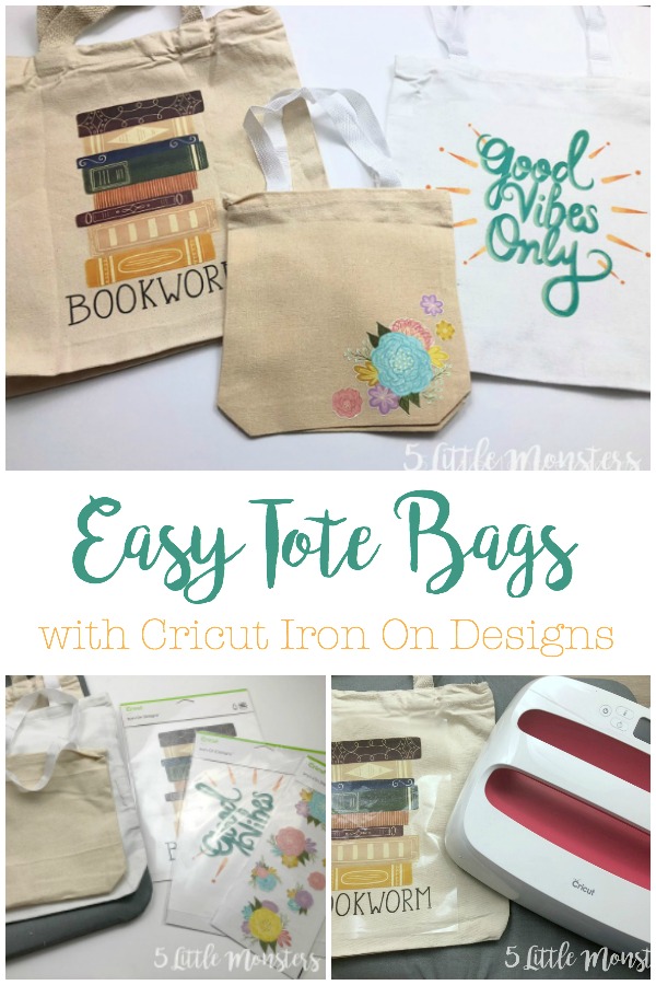 5 Little Monsters Easy Tote Bags with Cricut Iron On Designs