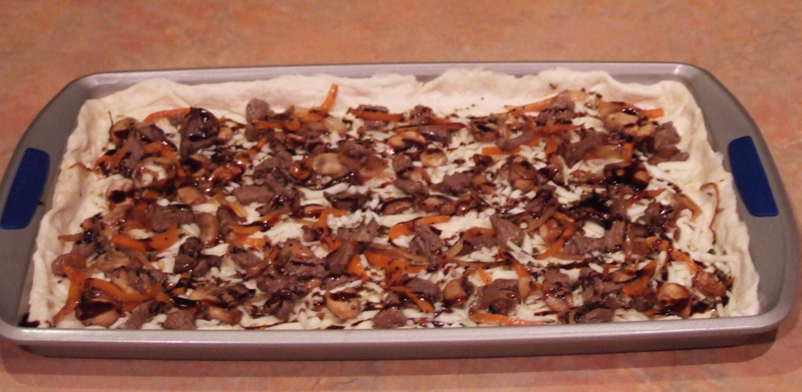 Easy Life Meal and Party Planning Steak Pizza topped with Feta Cheese