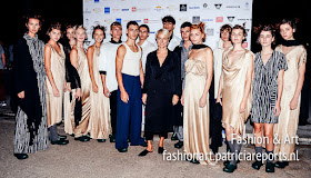 Orsalia Parthenis with the models of the fashion show Exaggerated Individualism Spring-Summer 2018 at AXDW