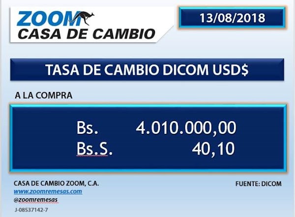 Tasa Dicom para remesas subió a 4 millones Tasa Dicom para remesas subió a 4 millones
