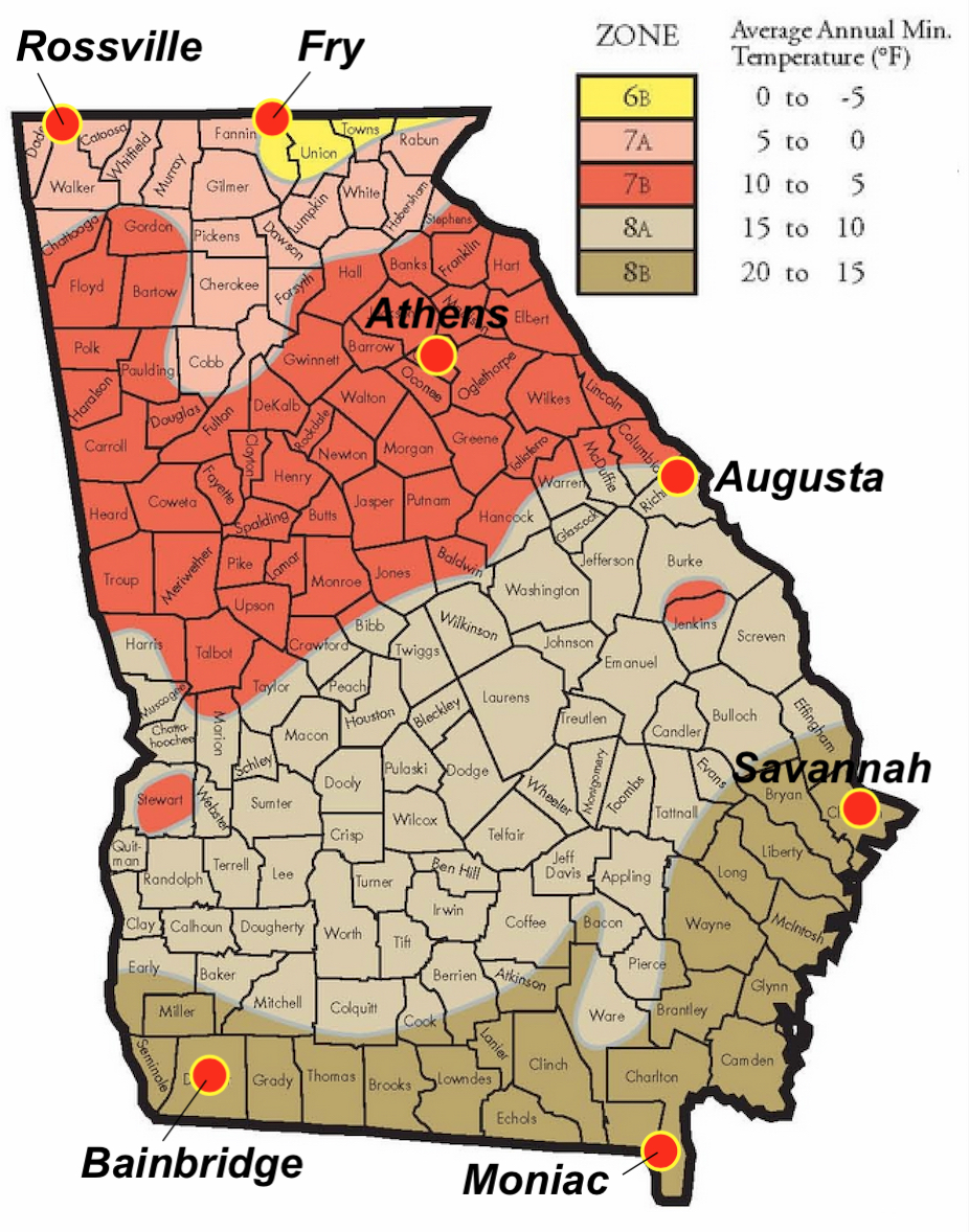 map of georgia showing the temperature zones one of the four critical factors in planting and successful crop growth and the variance of other matters map of georgia showing the temperature zones one of the four critical factors in planting and successful crop growth and the variance of other matters