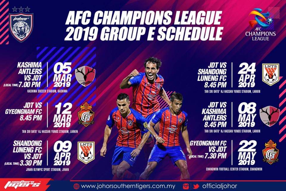Jadual AFC Champions League ACL 2019 JDT  MY INFO SUKAN