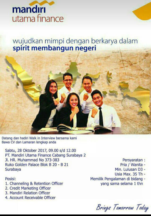 PT Mandiri Utama Finance Walk in Interview D3 Officer PT Mandiri Utama Finance Walk in Interview D3 Officer
