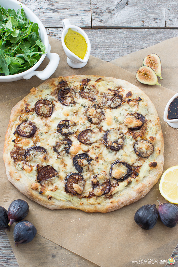 Fresh Fig Pizza with Arugula Cooking on the Front Burner