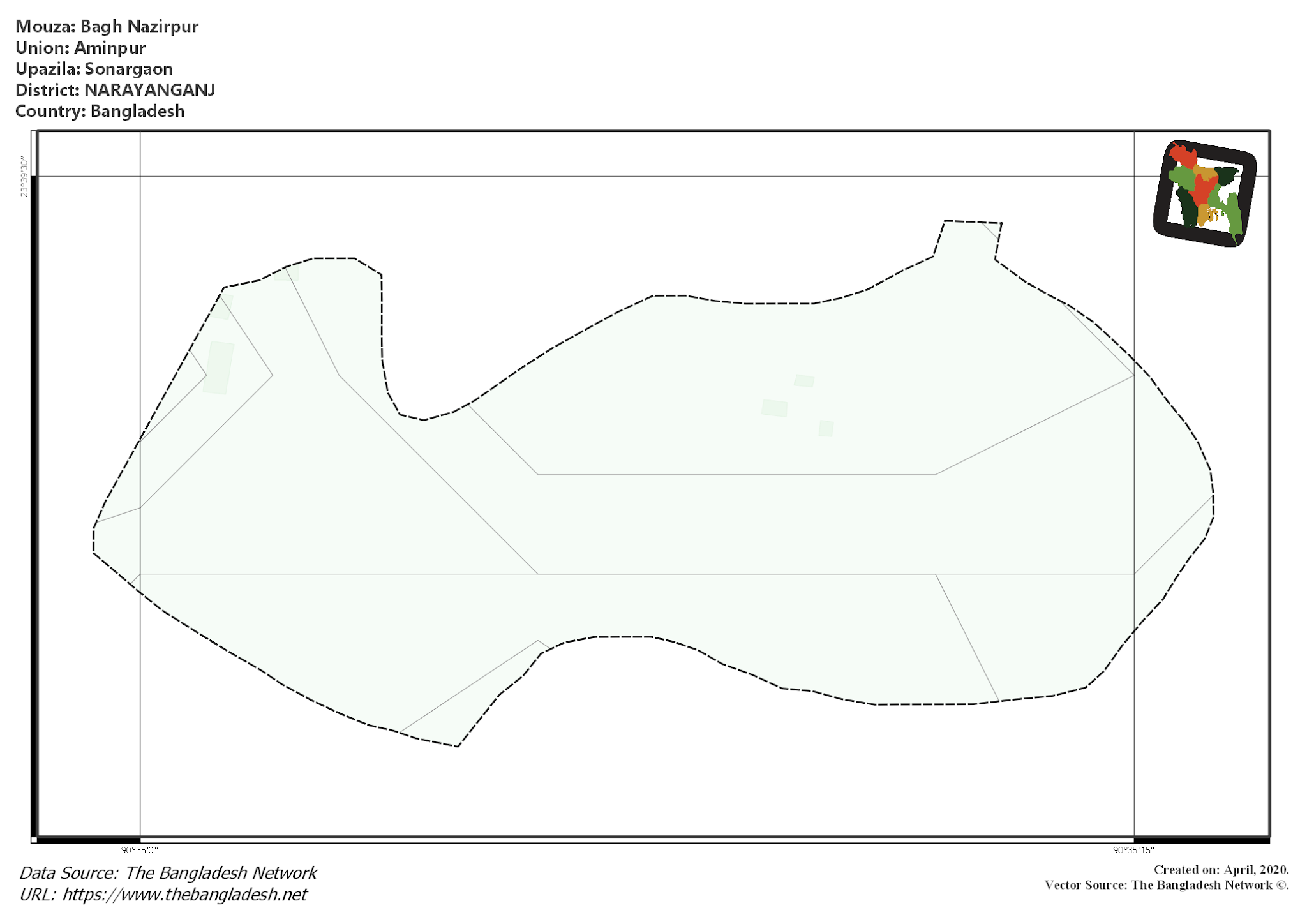 Map of Bagh Nazirpur Mouza of Sonargaon Upazila, NARAYANGANJ, Bangladesh.