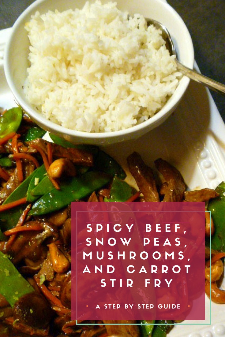 Slice of Southern Spicy Beef, Snow Peas, Mushroom, and Carrot Stir Fry