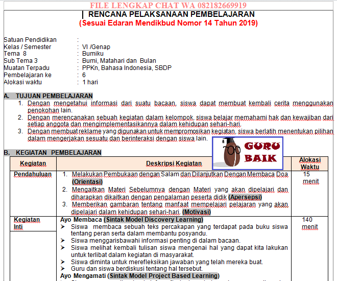 Rpp Pjok Sd Mi Kelas 1 2 3 4 5 Dan 6 1 Lembar Kurikulum 2013 Semester 2 Dan 1 Revisi 2020 Guru Baik
