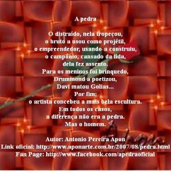 #PraCegoVer: Poema A pedra, de Antonio Pereira Apon.